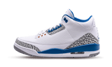 Air Jordan 3 Retro Wizards sneaker with white, blue, and elephant print details.