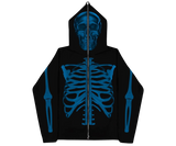 Psycho Budapest Fullzip Skeleton Hoodie 'Blue' with a blue skeleton print.