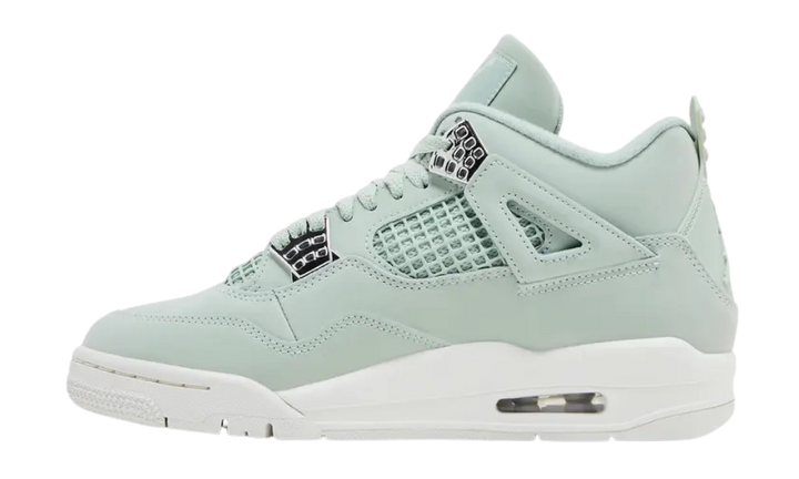 Air Jordan 4 Retro Abundance / Seafoam cipő halványzöld bőr felsőrésszel.