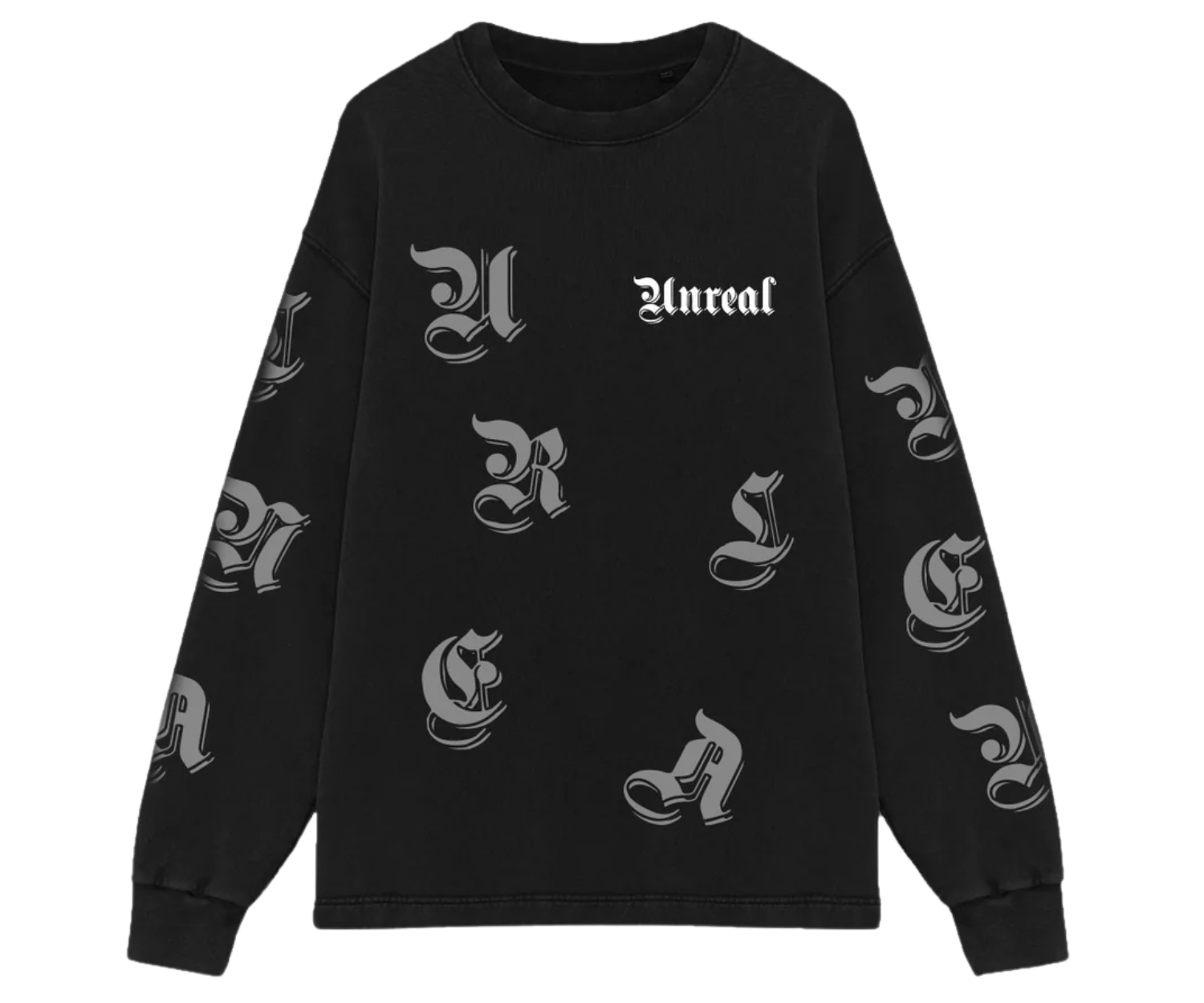 UNREAL LETTERS Organic Cotton Crewneck Jet Black