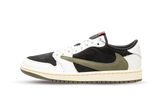 Air Jordan 1 Retro Low OG SP x Travis Scott Olive sneaker with white, black, and olive accents.