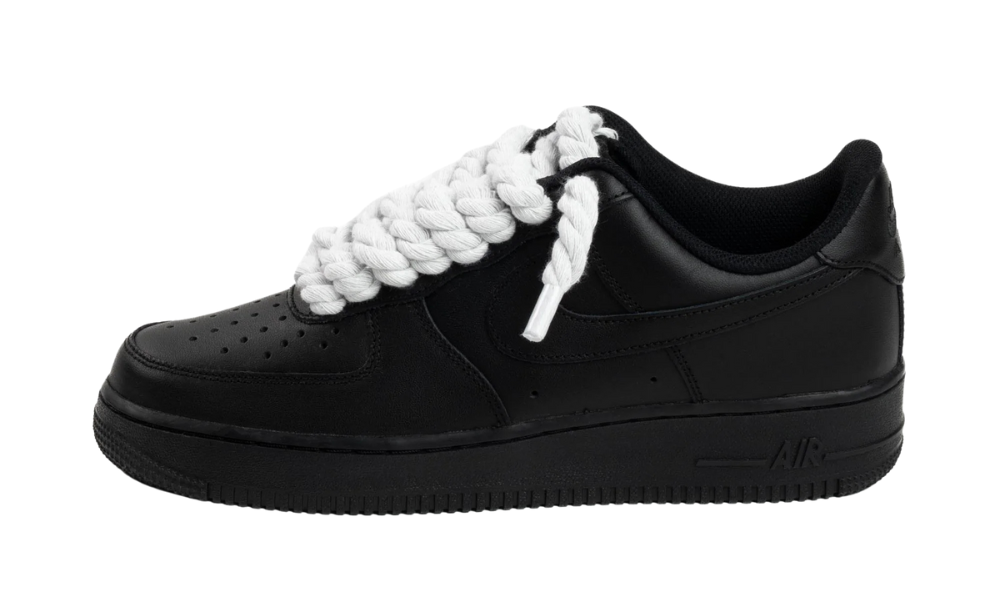 NIKE AIR FORCE 1 LOW 07 BLACK WHITE ROPE LACES