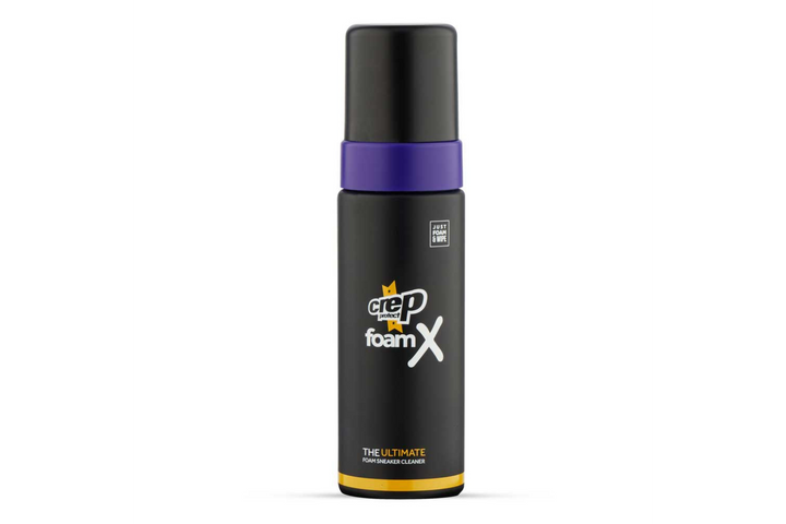 Crep Protect Foam X sneaker cleanser in a black bottle with purple accent.