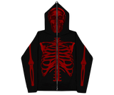 Psycho Budapest Fullzip Skeleton Hoodie 'Red' with a red skeleton graphic.