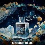 Superz Unique Blue parfümös üveg csillagos égbolt és kék díszítéssel.