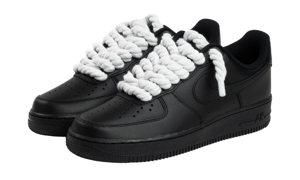 NIKE AIR FORCE 1 LOW 07 BLACK WHITE ROPE LACES