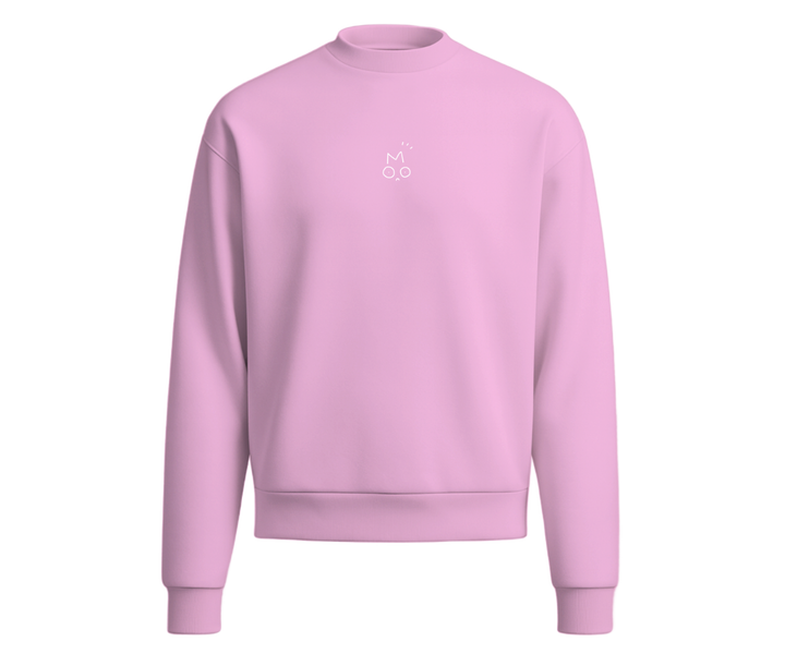 OUT OF MOOD SIMPL Crewneck Pink sweatshirt with a minimalist white logo.