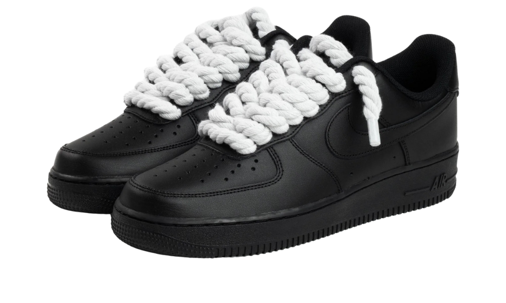 NIKE AIR FORCE 1 LOW 07 BLACK WHITE ROPE LACES