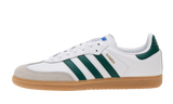 Adidas Samba OG fehér és zöld színű, gumitalpú sportcipő.
