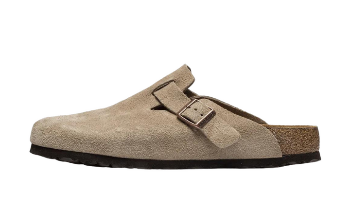Birkenstock Boston papucs puha parafa talppal, taupe színű velúr.