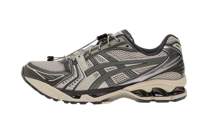 Asics Gel-Kayano 14 cipő szürke és agyagszürke színben.