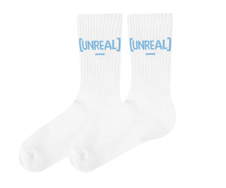 Fehér zokni kék UNREAL logóval