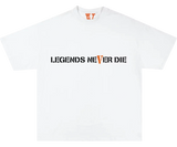 Vlone Juice WRLD 999 Legends Never Die white t-shirt with orange V logo.