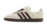 Adidas Wmns Samba OG 'Wonder White Maroon' sneaker with maroon stripes.