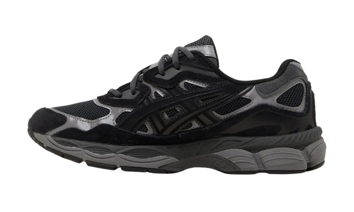 Asics Gel NYC men's athletic shoes in graphite grey and black.