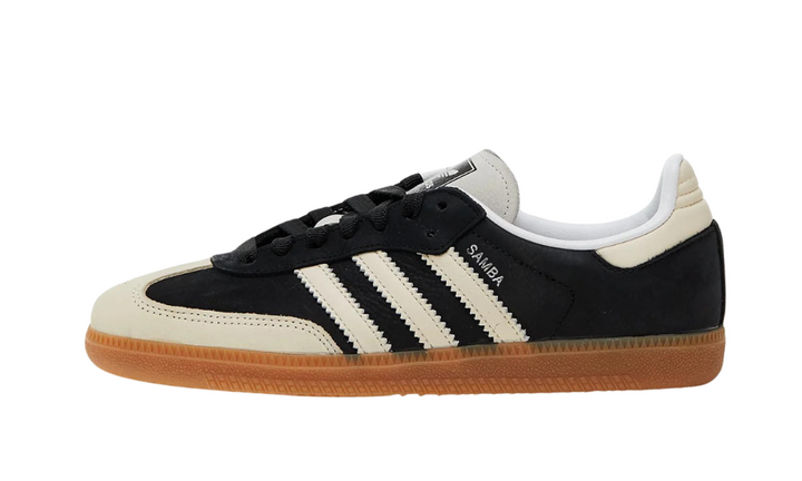 Adidas Samba OG fekete és fehér bőr cipő gumitalppal.