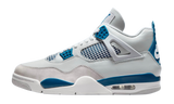Air Jordan 4 Retro Military Blue sneaker with white, grey, and blue accents.