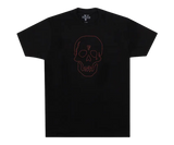 Fekete Vlone x Neighborhood póló piros koponya mintával.
