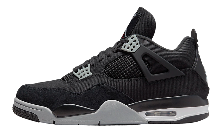 Fekete vászon Air Jordan 4 Retro SE cipő szürke velúrral.