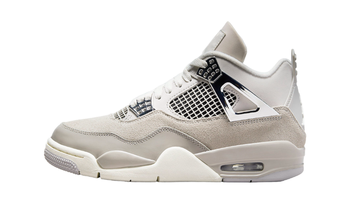 Air Jordan 4 Retro Frozen Moments in white and grey with metallic accents.
