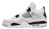 Air Jordan 4 Retro Military Black sneaker with white, grey, and black accents.