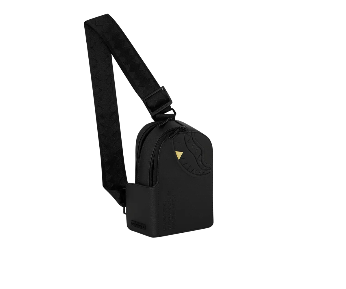 BLACKED OUT EMBOSSED GOLD TOOTH BACKPACK SLING