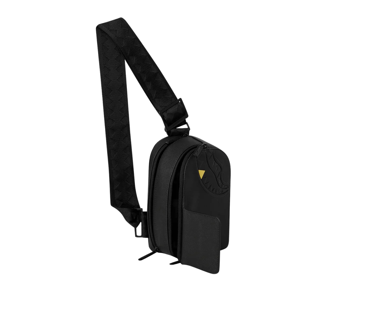 BLACKED OUT EMBOSSED GOLD TOOTH BACKPACK SLING
