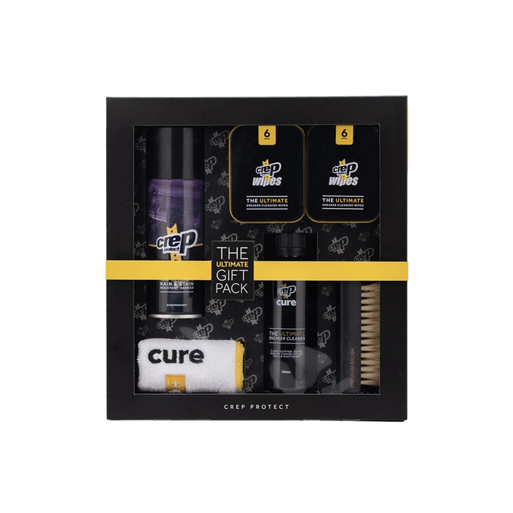 Crep Protect The Ultimate Gift Pack 2.0 with cleaning spray, wipes, cleaner, brush, and cloth.