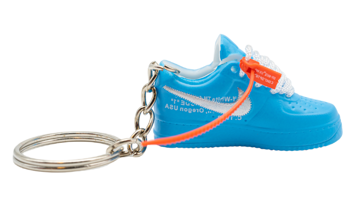 Kulcstartó Nike Air Force 1 Low Off-White MCA mintával, kék színben.