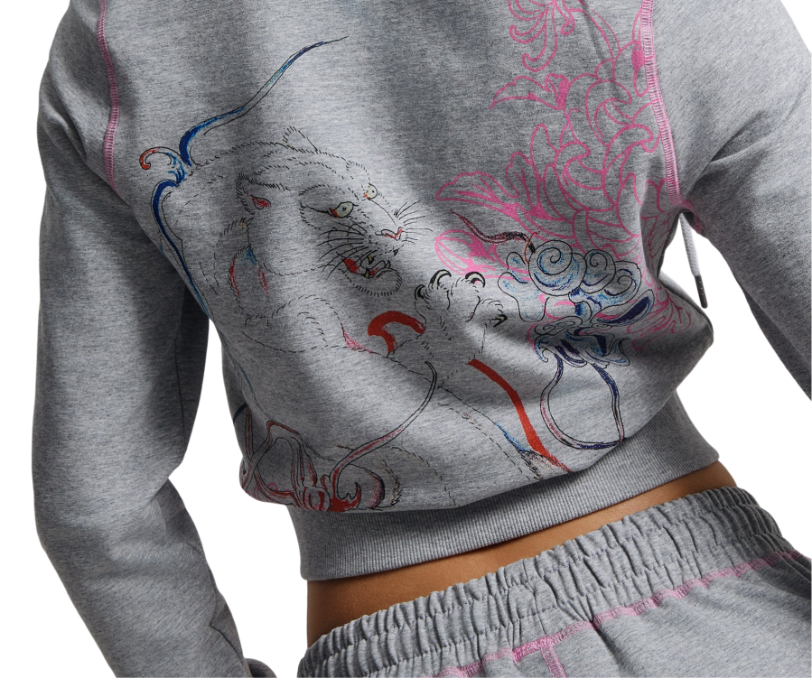 Ed Hardy Back Tatoo Cropped Hoodie Grey Marl (Women's)