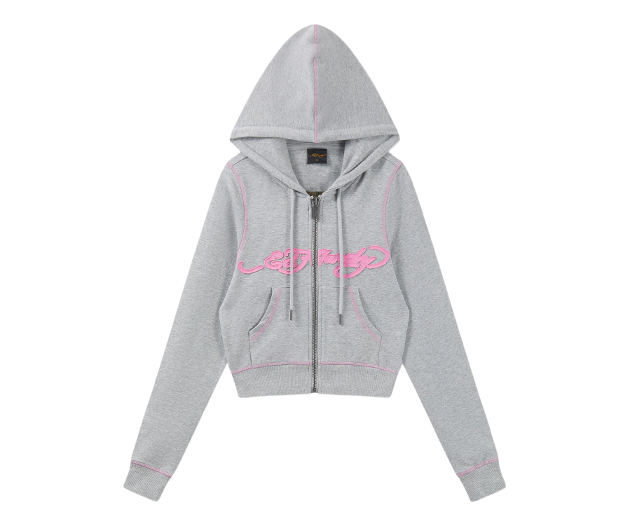 Ed Hardy Back Tatoo Cropped Hoodie Grey Marl (Women's)