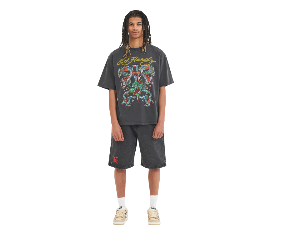 Ed Hardy Battle Of The Dragons Relaxed Tee Charcoal