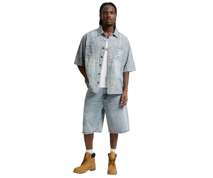 Ed Hardy Distressed Cross Denim Shirt