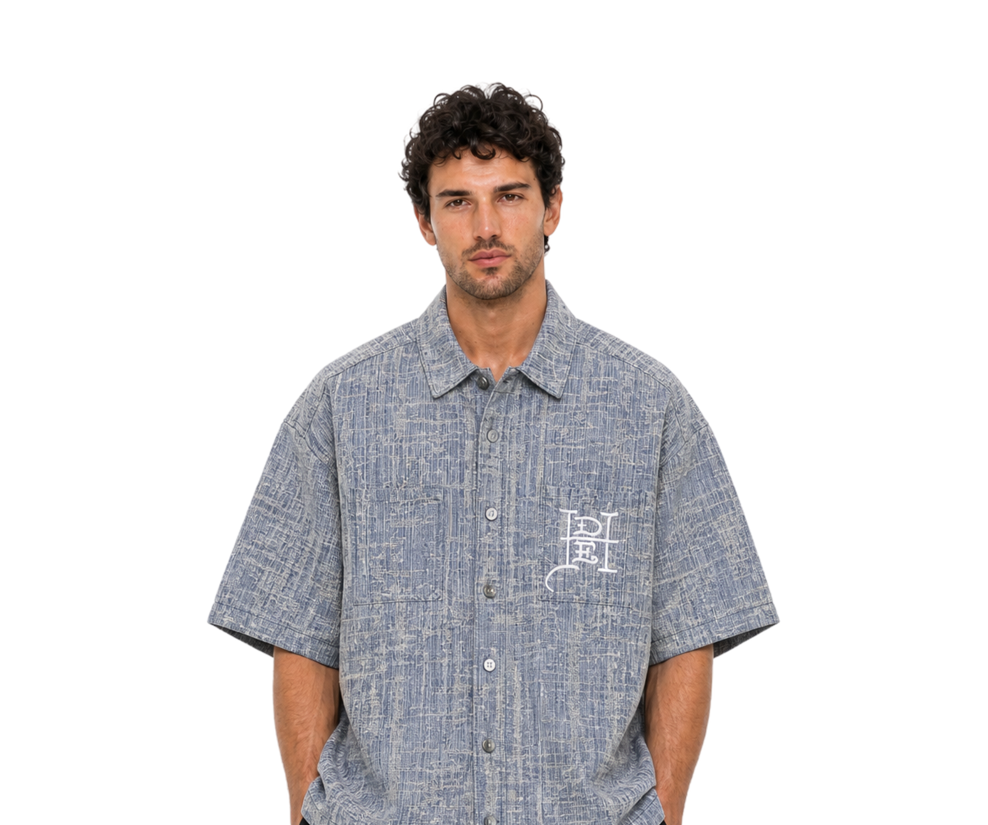 Ed Hardy Distressed Cross Denim Shirt