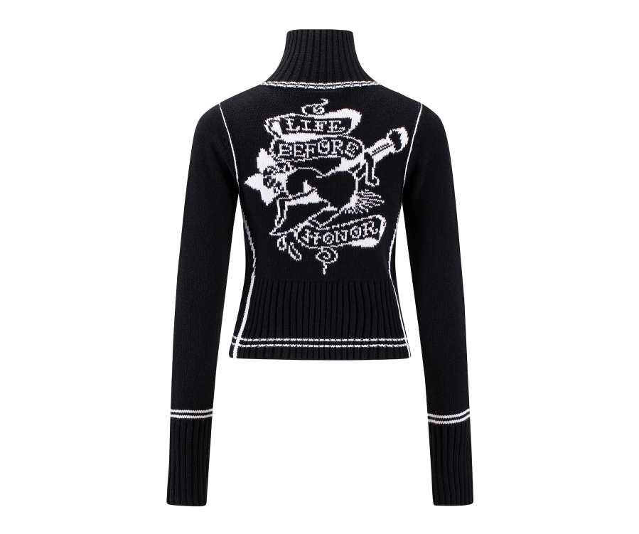 Ed Hardy Life Before Knitted Zip Up Black (Women's)