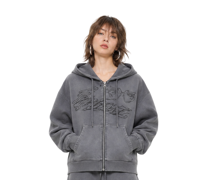 Ed Hardy Love Is Mistery Cropped Hoodie Charcoal