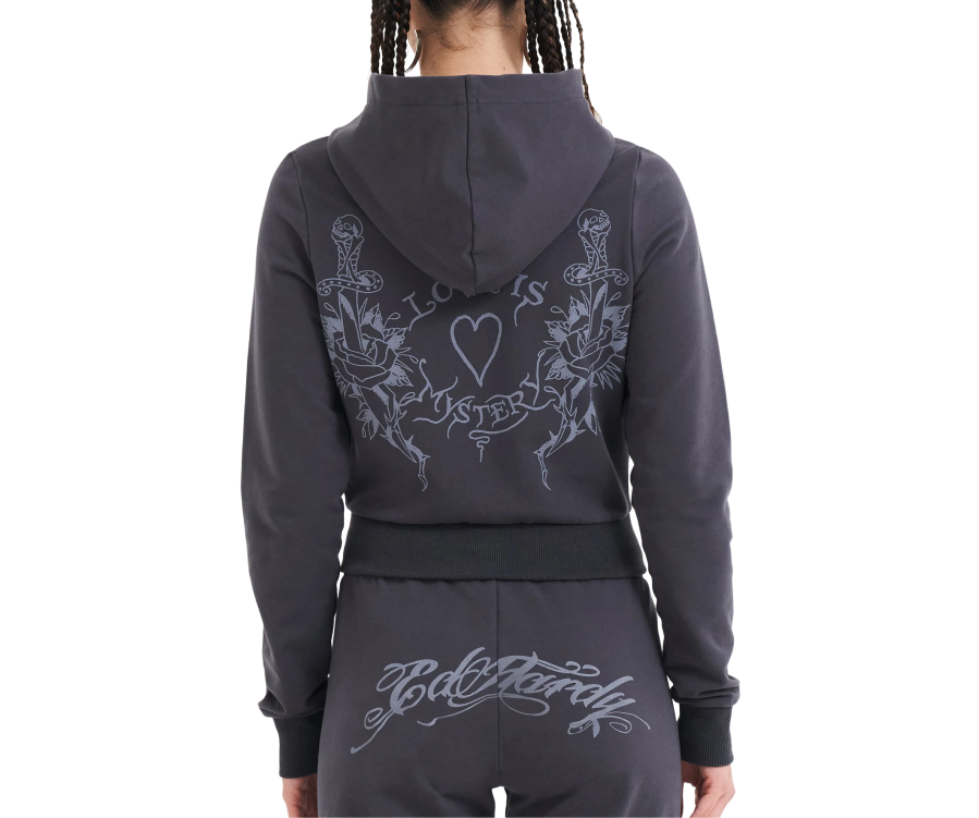 Ed Hardy Love Is Mistery Cropped Hoodie Charcoal (Women's)