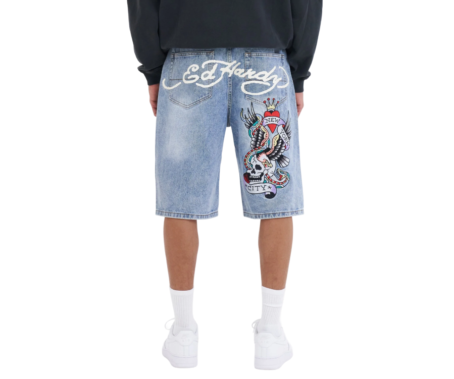 Ed Hardy NYC Skull Denim Short Bleach