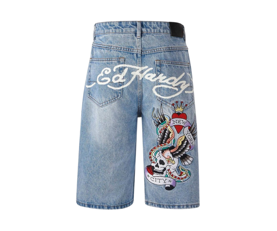Ed Hardy NYC Skull Denim Short Bleach