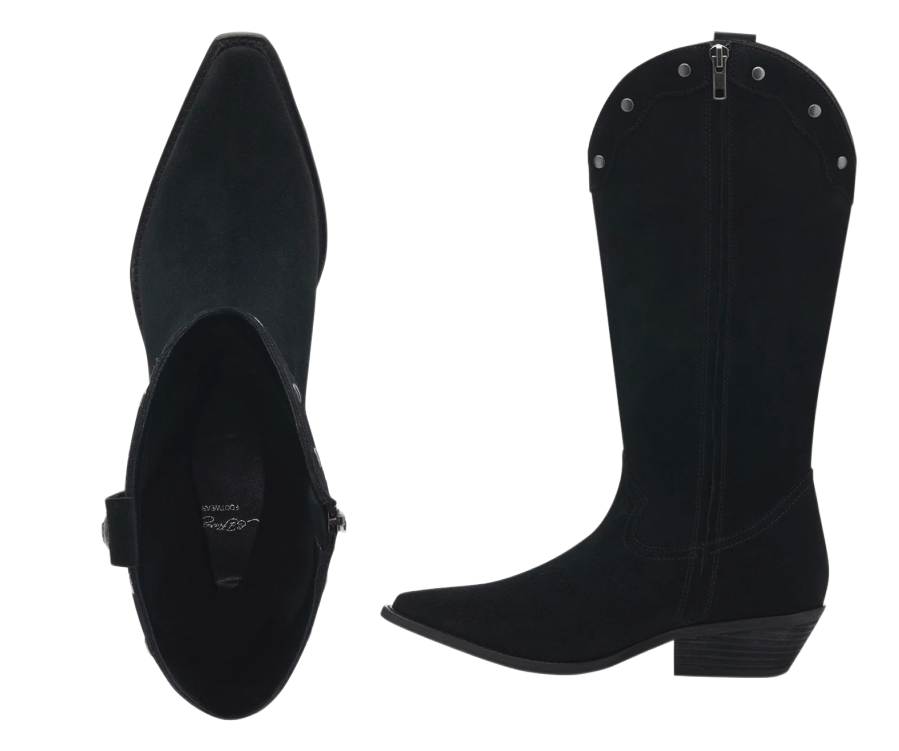 Ed Hardy Suede Western Boot Crawling Dragon Black