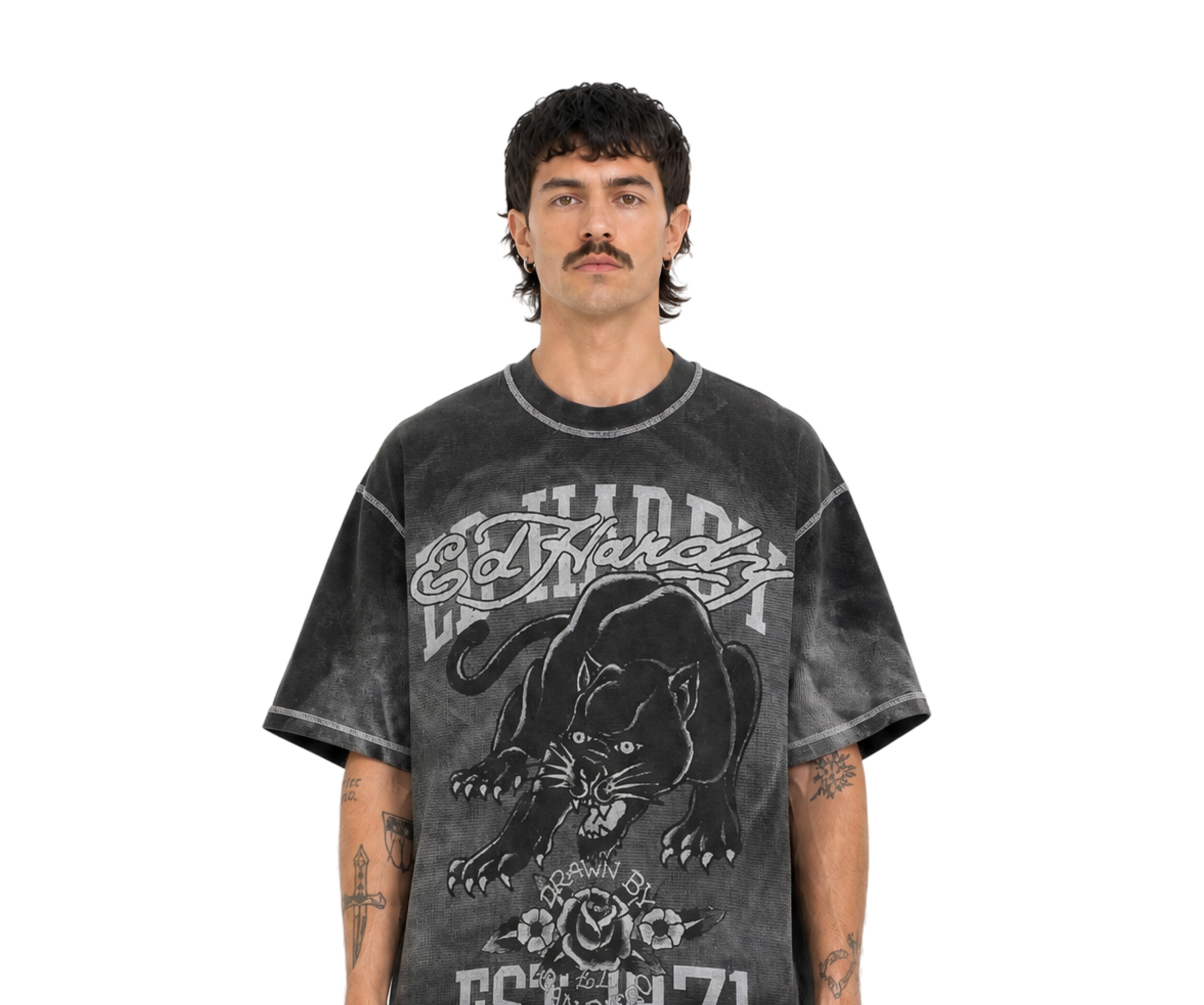 Ed Hardy Washed Panter Relaxed Tee Black