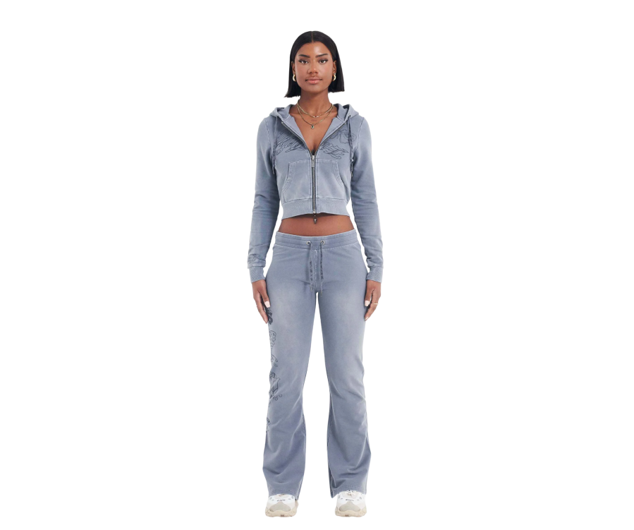 Ed Hardy Watchingfly Cropped Zip Thru Hoodie Grey (Women's)