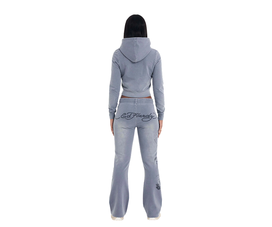 Ed Hardy Watchingfly Cropped Zip Thru Hoodie Grey (Women's)
