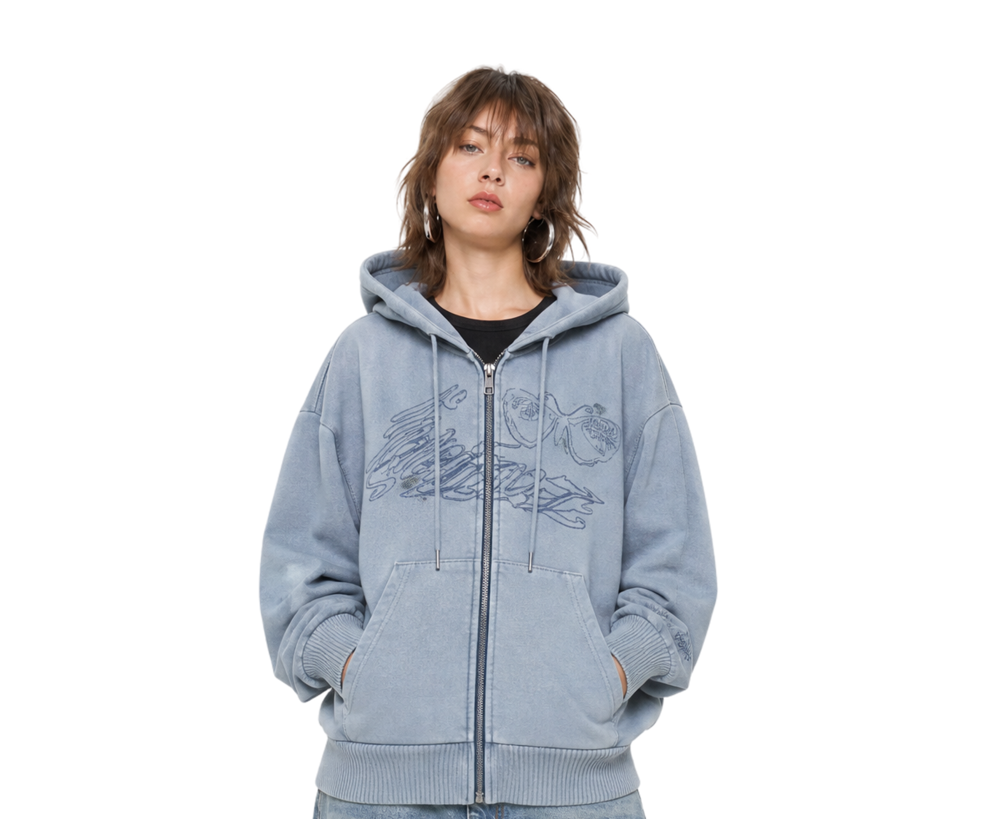 Ed Hardy Watchingfly Cropped Zip Thru Hoodie Grey
