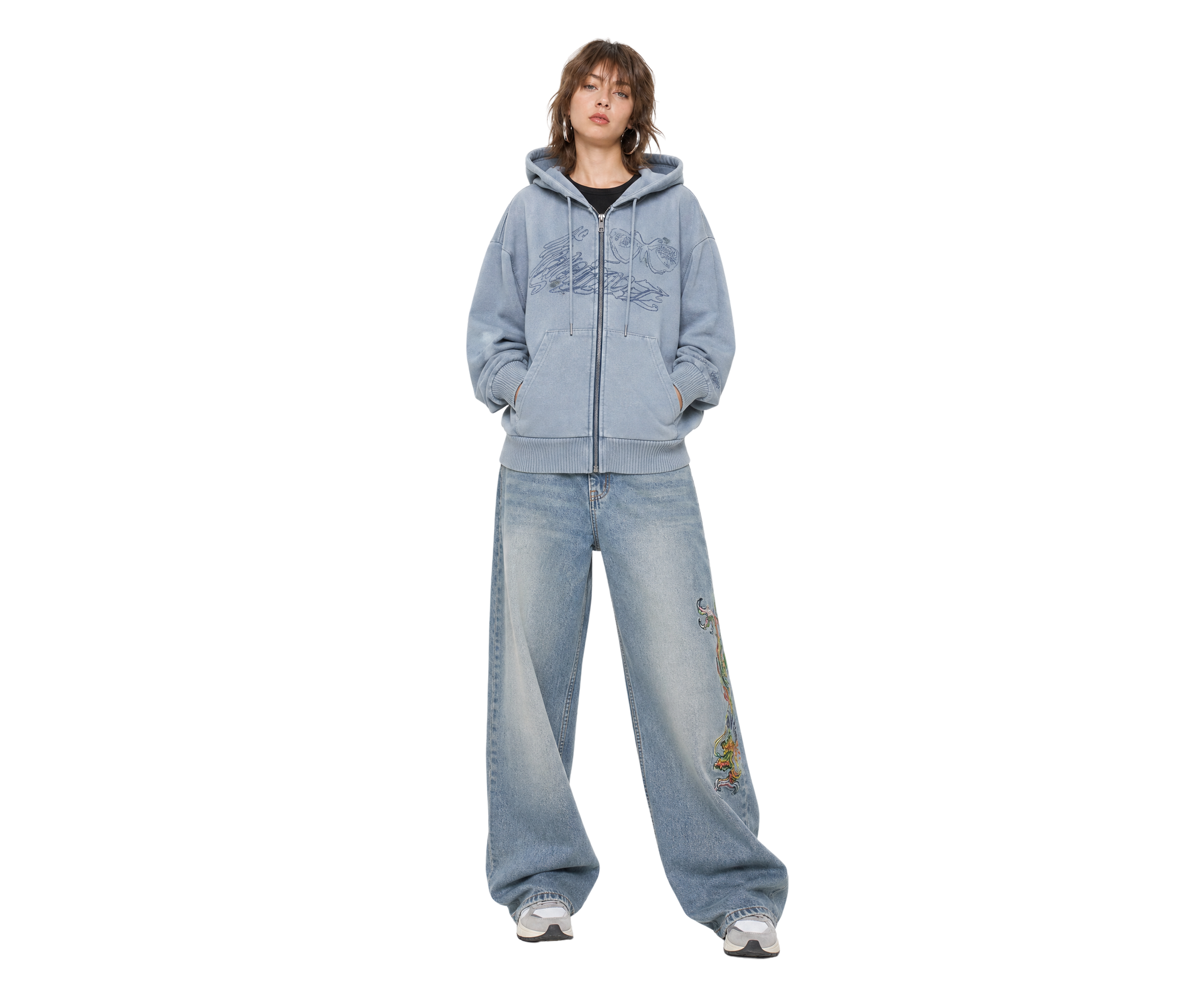 Ed Hardy Watchingfly Cropped Zip Thru Hoodie Grey