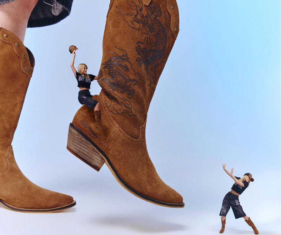 Ed Hardy Western Boot Crawling Dragon Tan