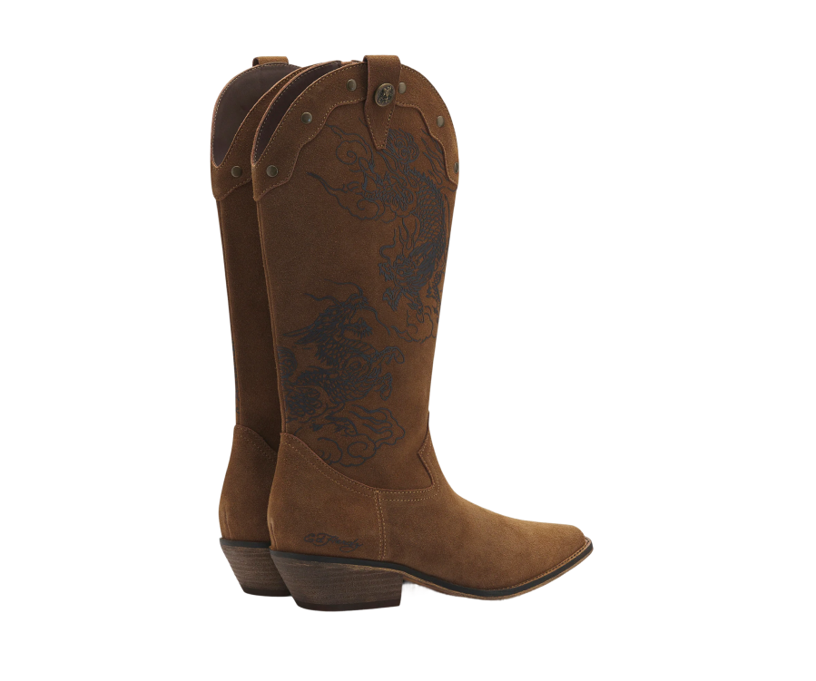 Ed Hardy Western Boot Crawling Dragon Tan