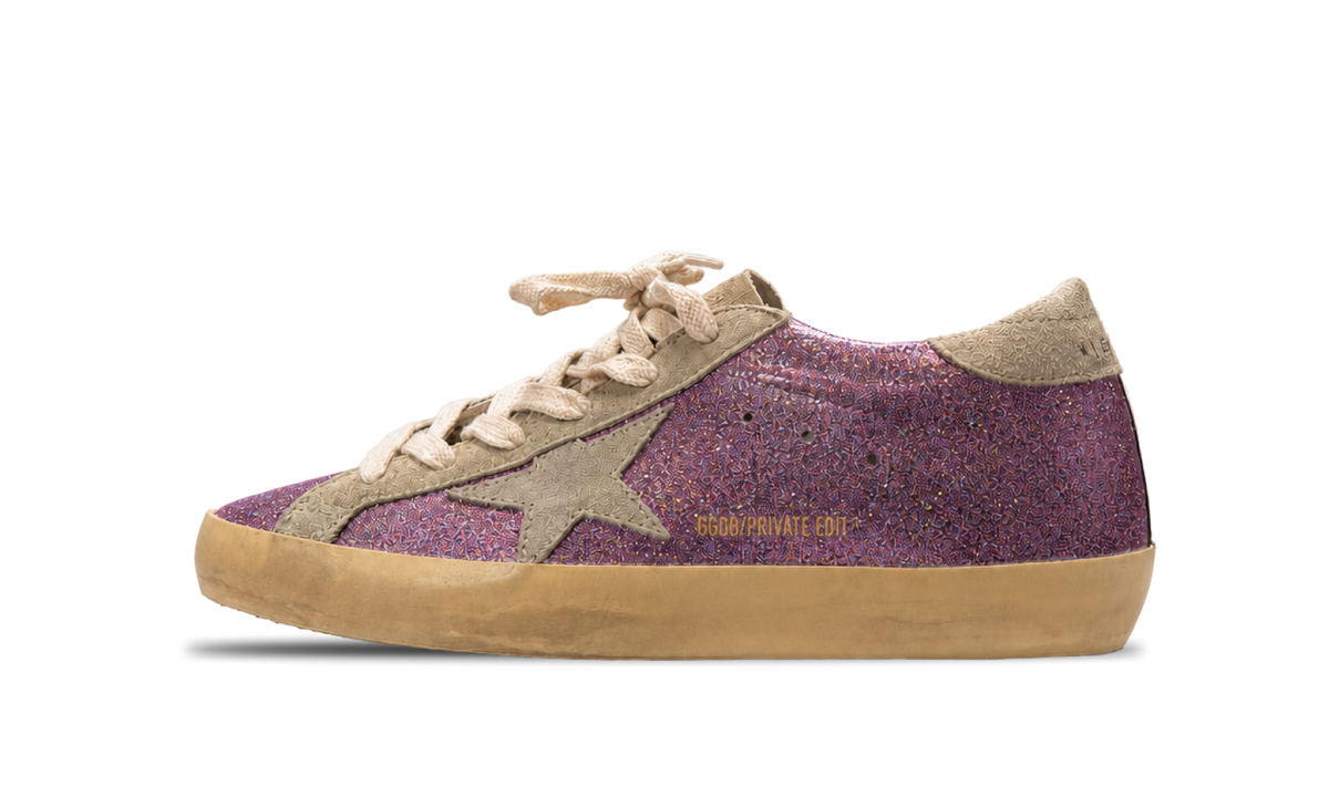 Golden Goose Superstar roz cu sclipici, din piele de căprioară, cu stea