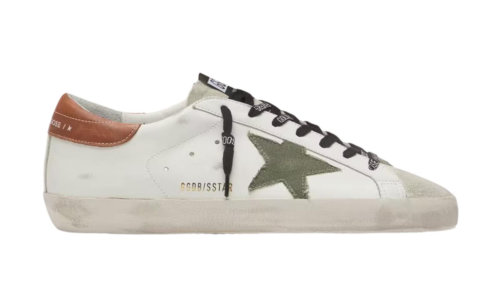 Golden Goose Superstar With Star in Olive Green Canvas