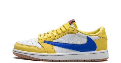 Air Jordan 1 Retro Low OG SP Travis Scott Canary sneaker with yellow and white accents.